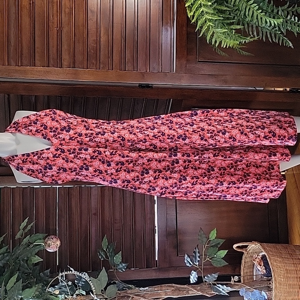 NWT Pact Halter Dress Pink Floral Print Built In Bra Back Tie Fit and Flare Sz L